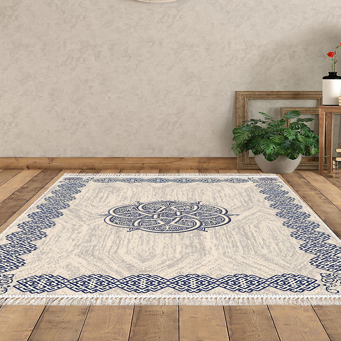 Dekoreko Kaymaz Taban Djt Salon Halısı Star Pamuk Saçaklı Modern 1319