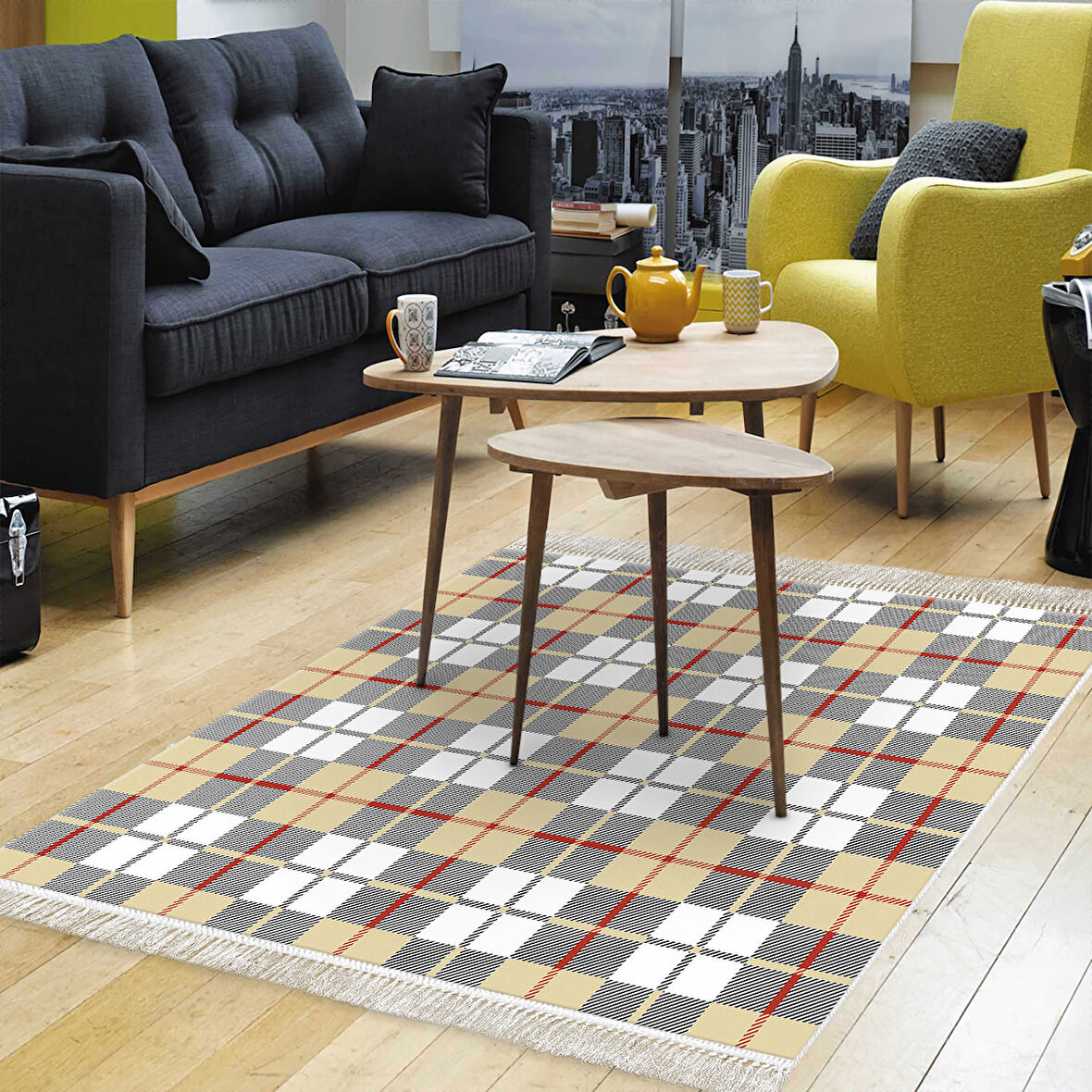 Dekoreko Kaymaz Taban Djt Salon Halısı Trend Saçaklı Modern 750