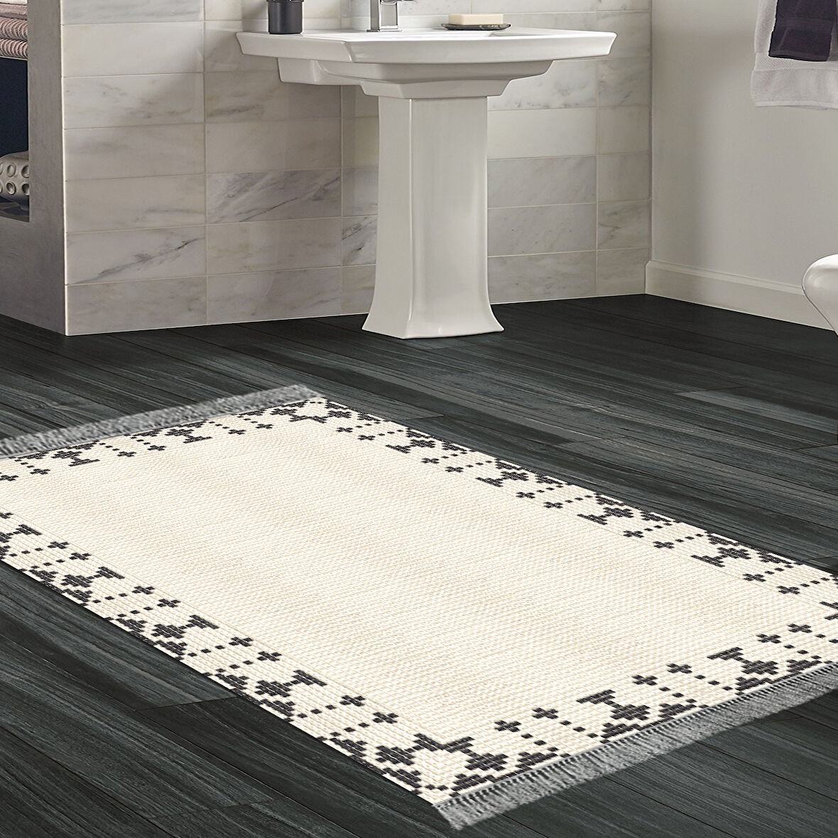 Dekoreko Kaymaz Taban Djt Banyo Halısı Trend Saçaklı Modern 1945