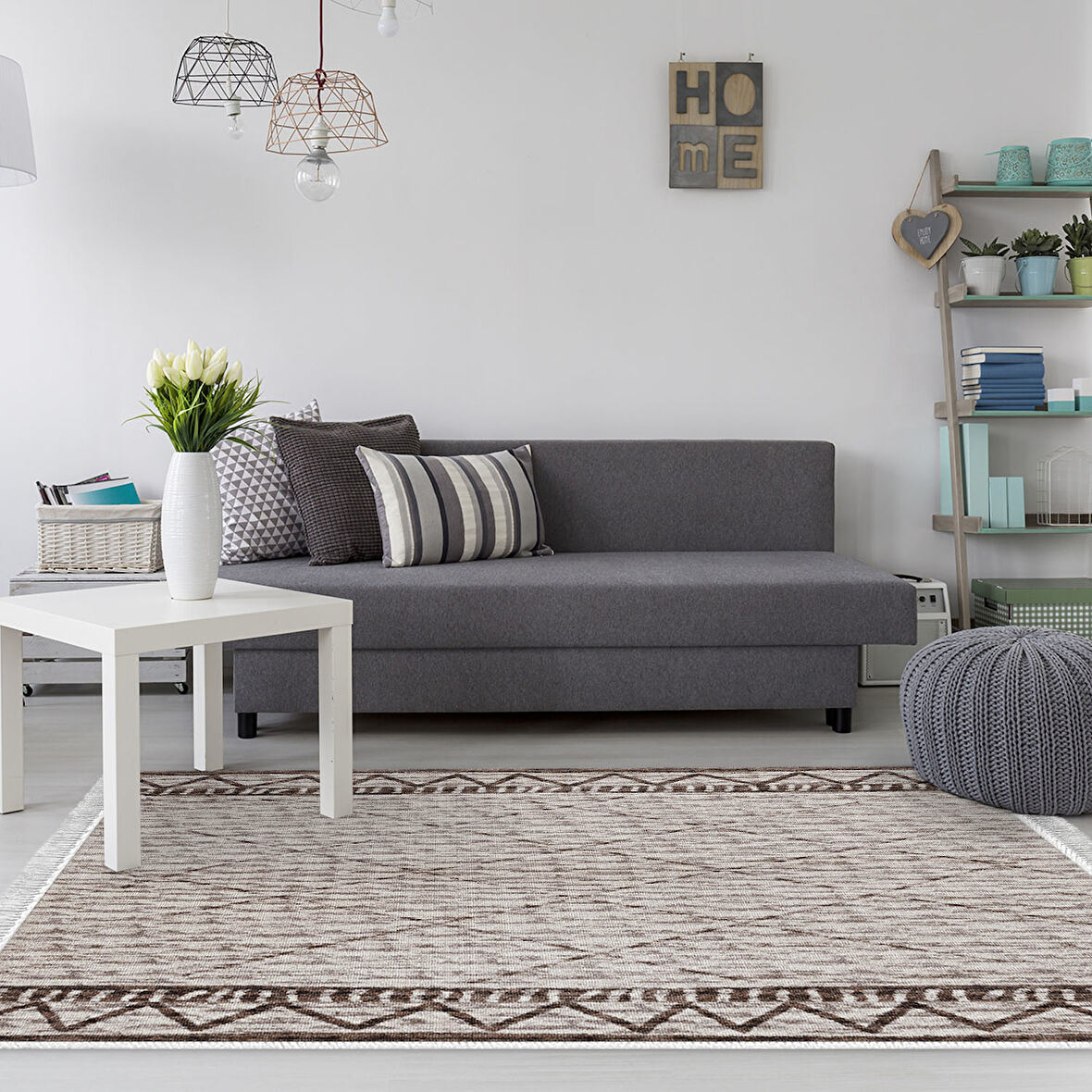 Dekoreko Kaymaz Taban Djt Salon Halısı Trend Saçaklı İskandinav F5081