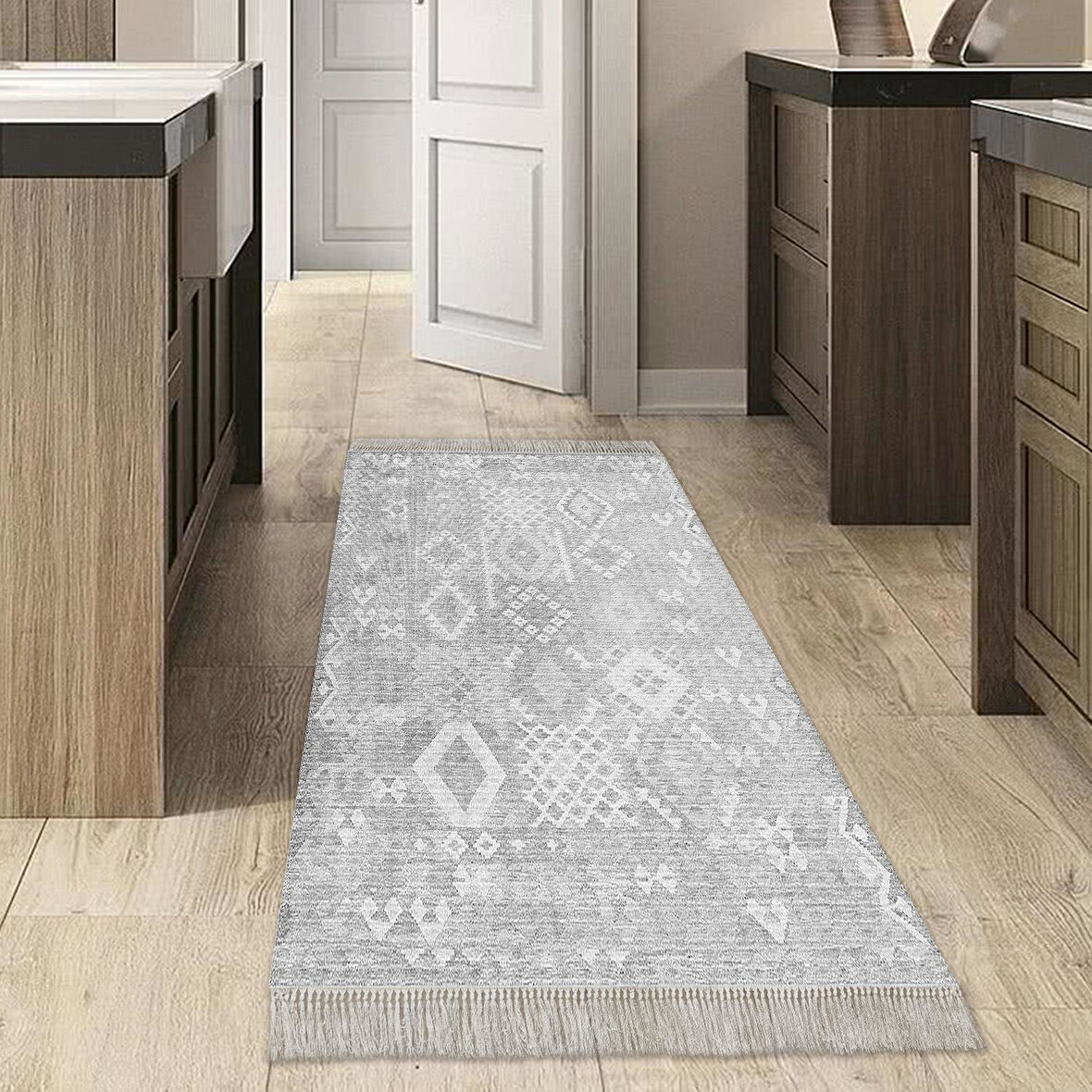 Dekoreko Kaymaz Taban Djt Mutfak Halısı Star Pamuk Saçaklı İskandinav F5137