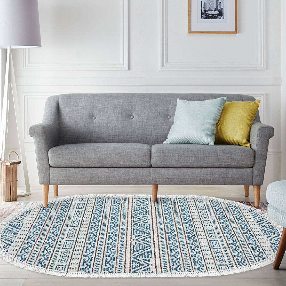 Dekoreko Kaymaz Taban Djt Salon Halısı Star Pamuk Saçaklı Oval İskandinav F5082