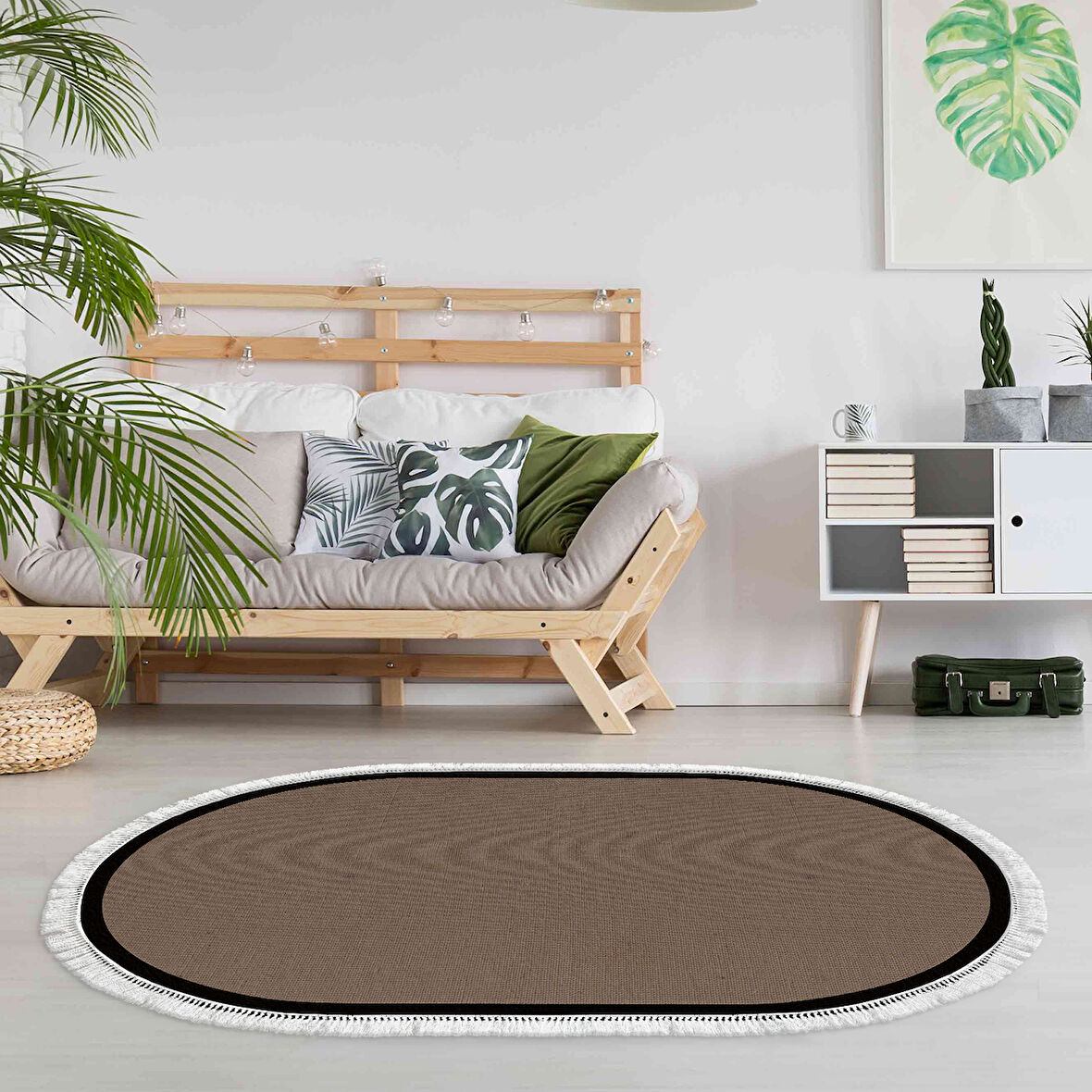 Alanur Home Kaymaz Taban Djt Banyo Mutfak Salon Halı Star Pamuk Saçaklı Oval Dokuma Desen E5001