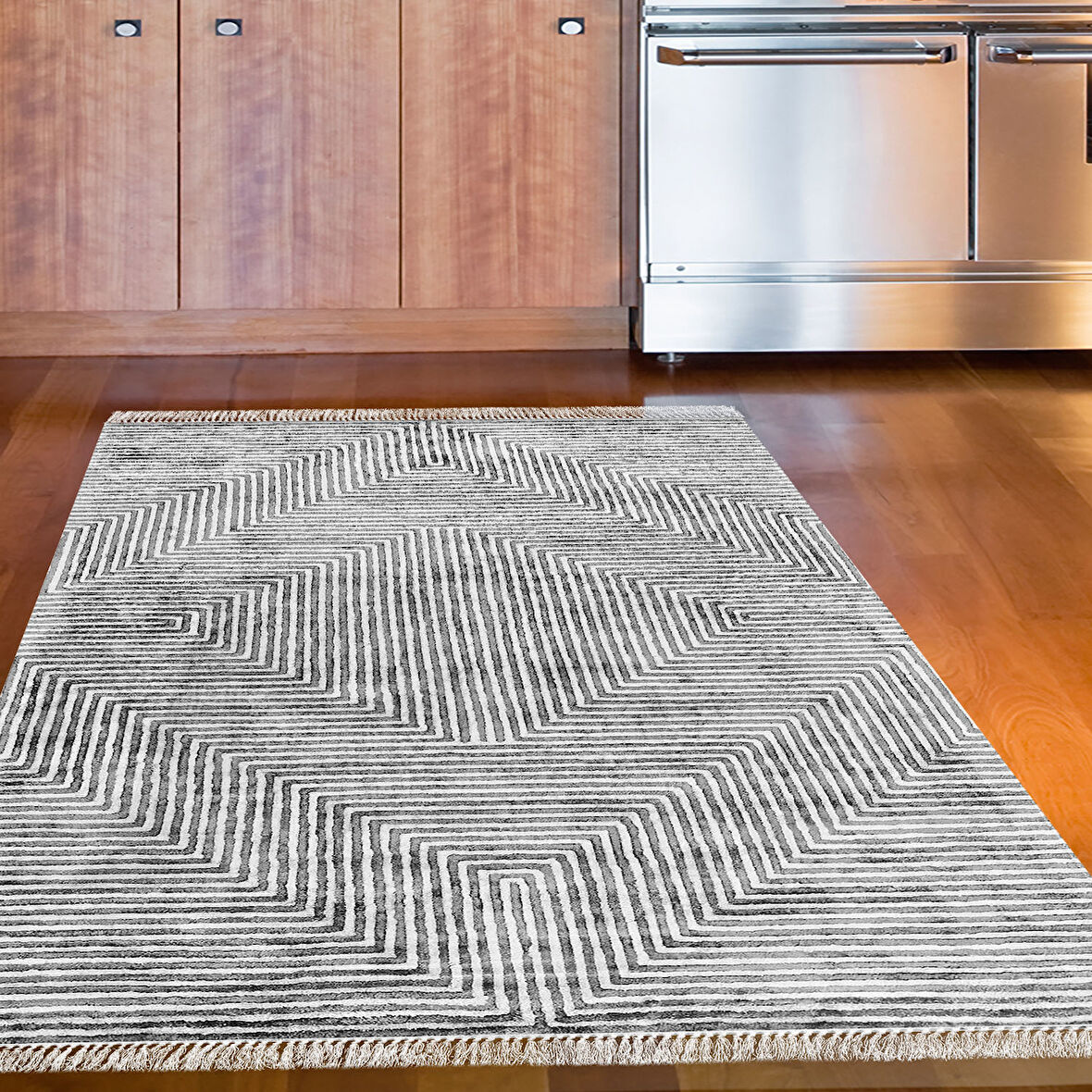 Dekoreko Kaymaz Taban Djt Mutfak Halısı Star Pamuk Saçaklı Modern Mu134