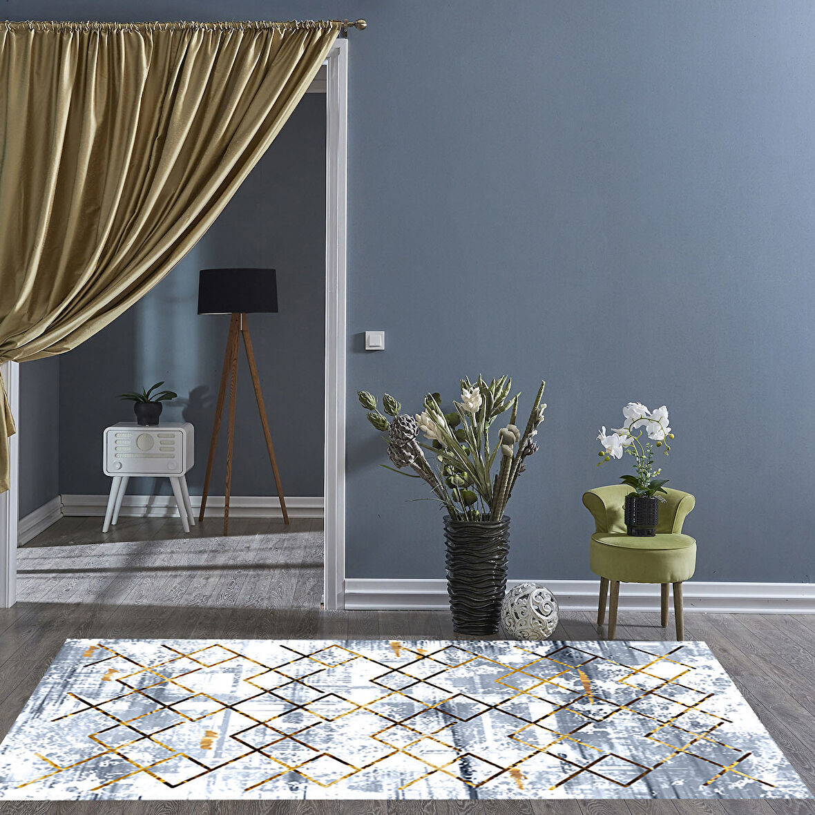 Dekoreko Kaymaz Taban Djt Salon Halısı Yıldız Deri Modern M5026