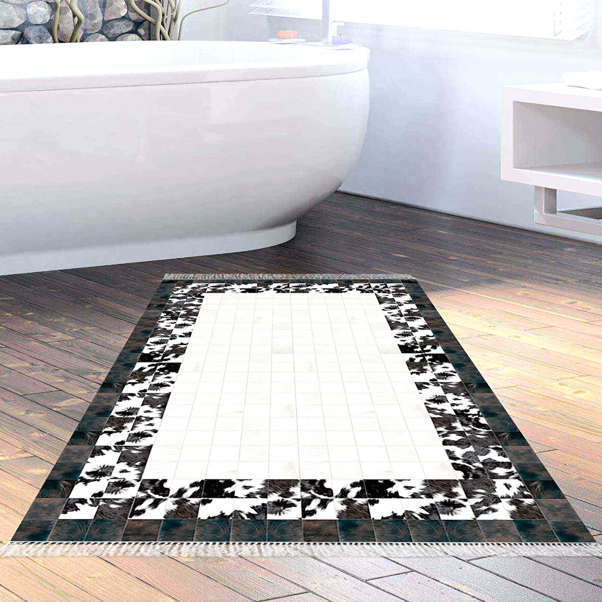 Dekoreko Kaymaz Taban Djt Banyo Halısı Yıldız Deri Saçaklı Modern 1495