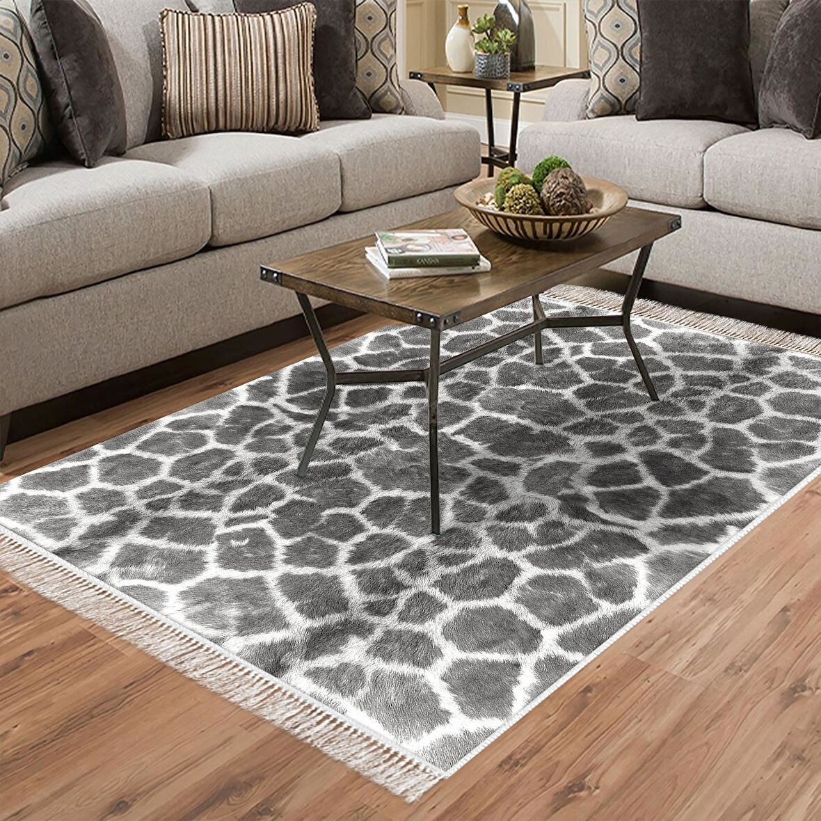 Dekoreko Kaymaz Taban Djt Salon Halısı Yıldız Deri Saçaklı Modern 1910