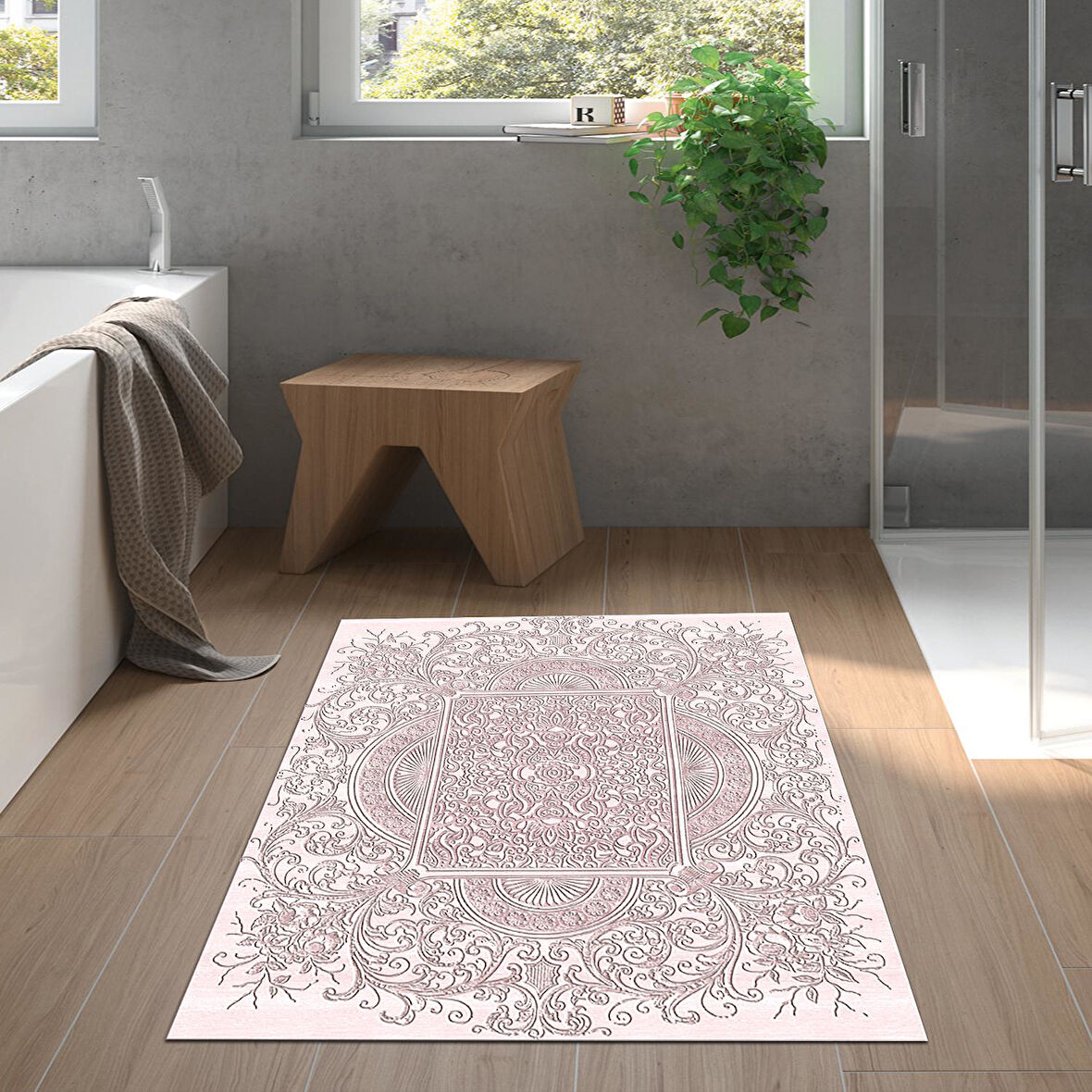 Dekoreko Kaymaz Taban Djt Banyo Halısı Star Pamuk Modern 1488