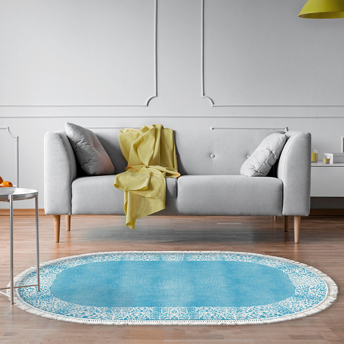 Dekoreko Kaymaz Taban Djt Salon Halısı Trend Saçaklı Oval Modern 1460