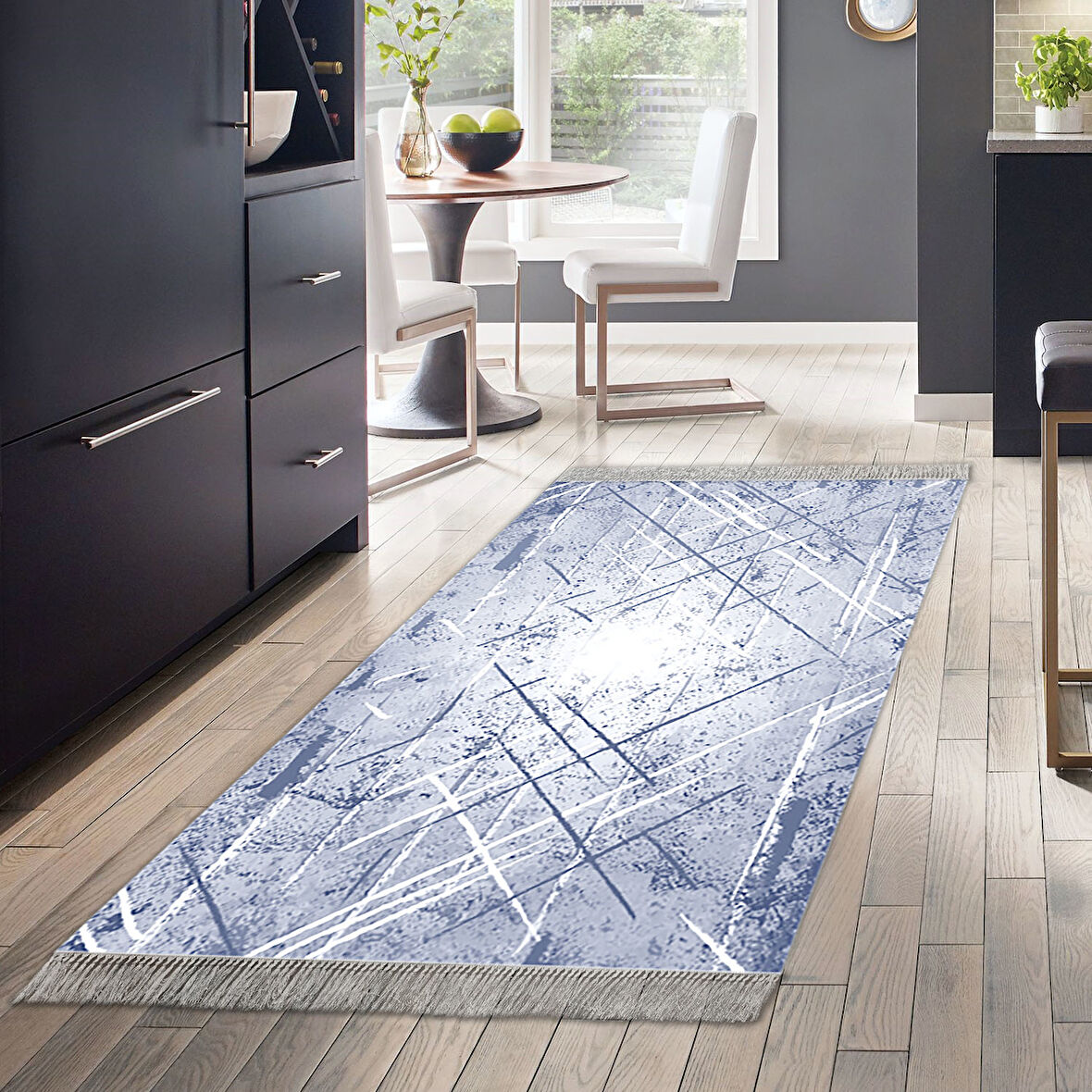 Dekoreko Kaymaz Taban Djt Mutfak Halısı Yıldız Deri Saçaklı Modern M5003