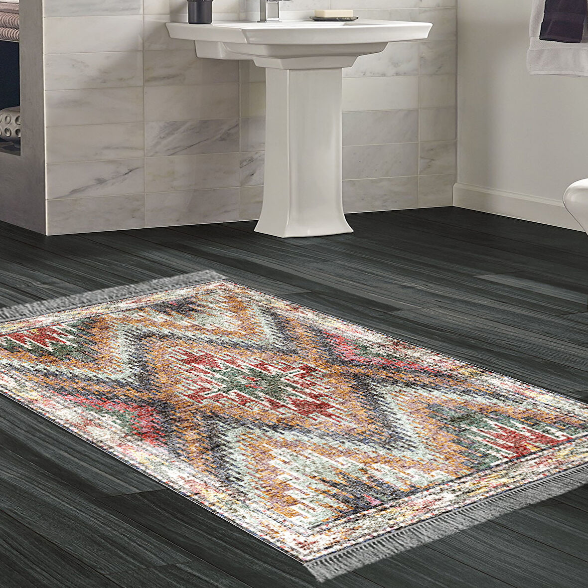 Dekoreko Kaymaz Taban Djt Banyo Halısı Star Pamuk Saçaklı İskandinav F5003