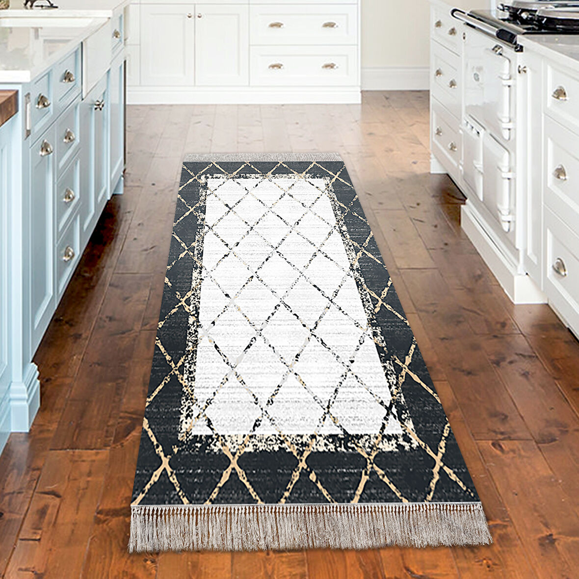 Dekoreko Kaymaz Taban Djt Mutfak Halısı Yıldız Deri Saçaklı Modern M5129