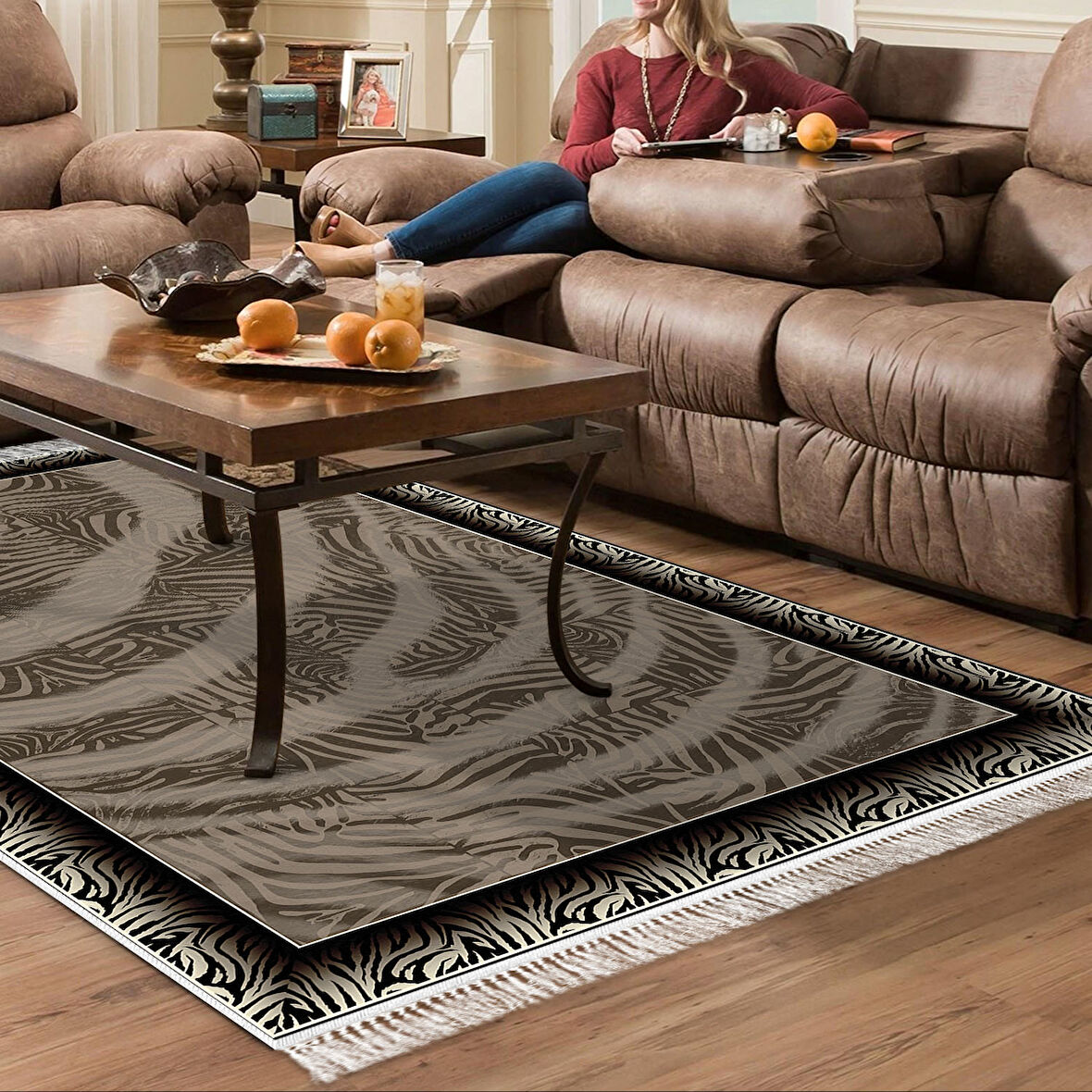 Dekoreko Kaymaz Taban Djt Salon Halısı Trend Saçaklı Modern 1912