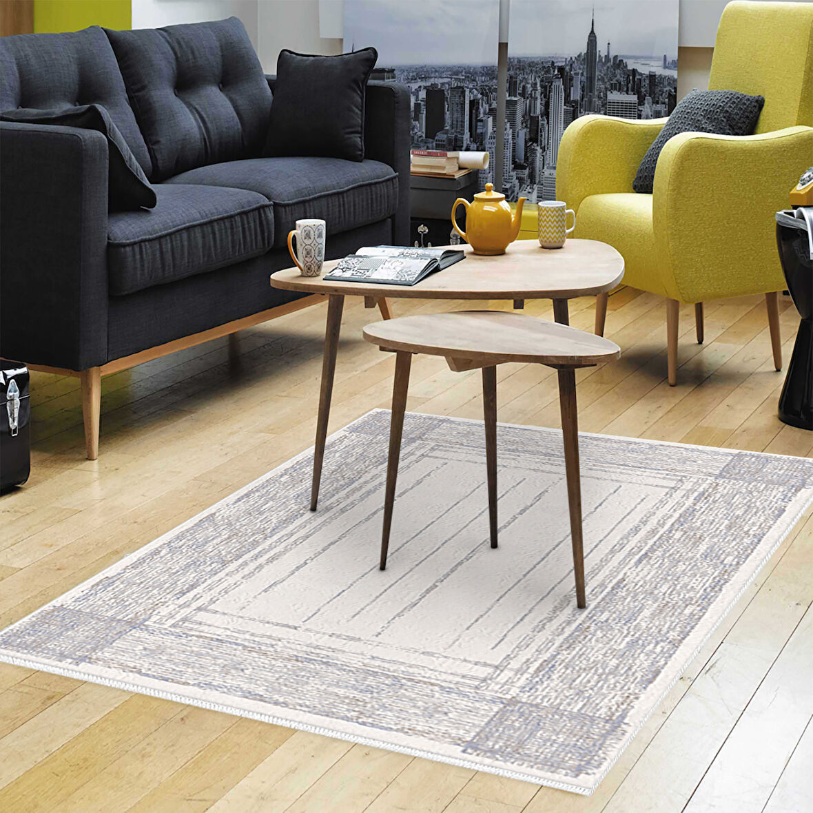 Dekoreko Kaymaz Taban Djt Salon Halısı Star Pamuk Modern M5076