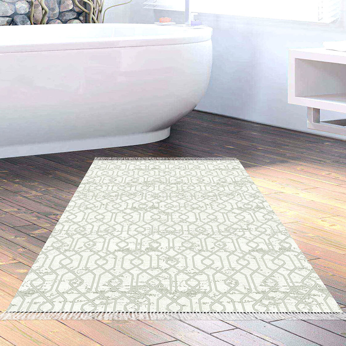Dekoreko Kaymaz Taban Djt Banyo Halısı Trend Saçaklı Modern 757