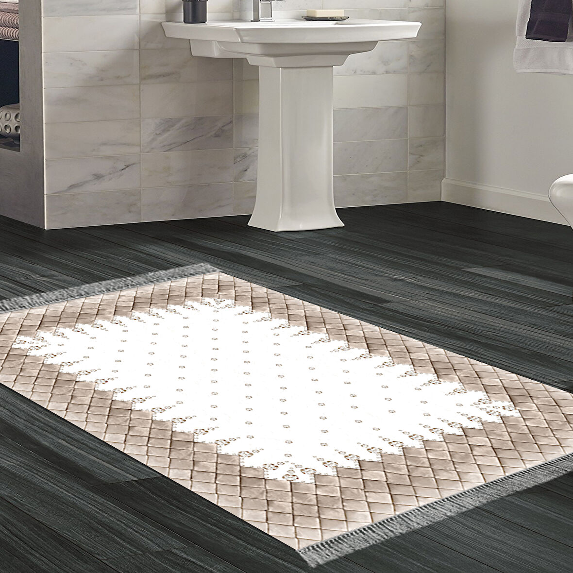 Dekoreko Kaymaz Taban Djt Banyo Halısı Trend Saçaklı Modern 1529