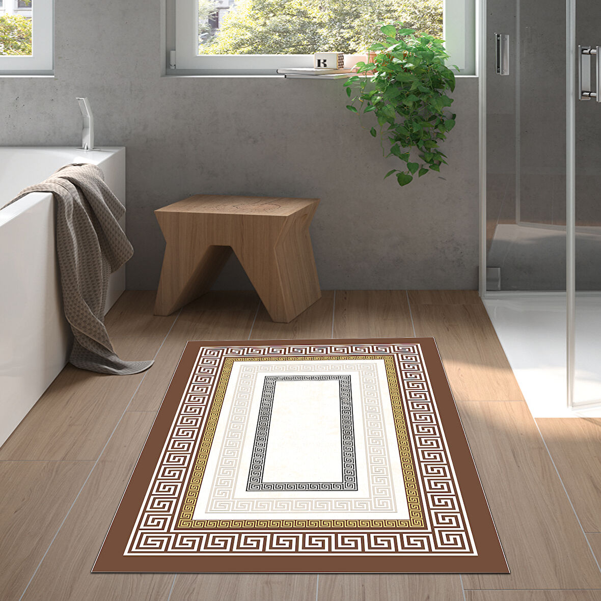 Dekoreko Kaymaz Taban Djt Banyo Halısı Yıldız Deri Modern 675M
