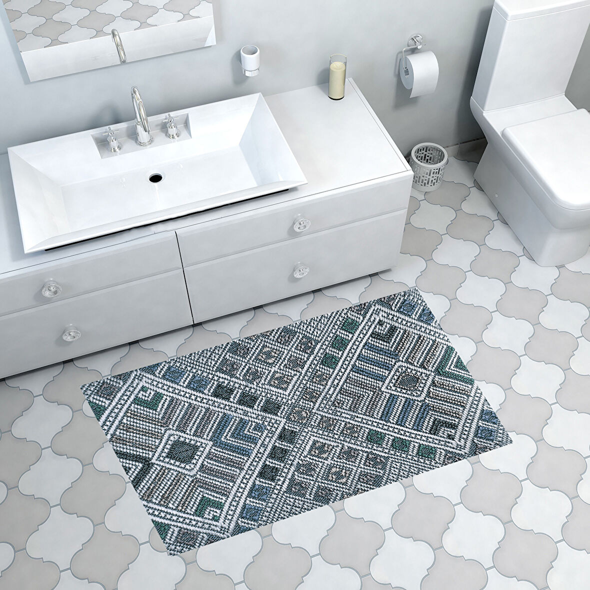 Dekoreko Kaymaz Taban Djt Banyo Halısı Star Pamuk Modern 2029