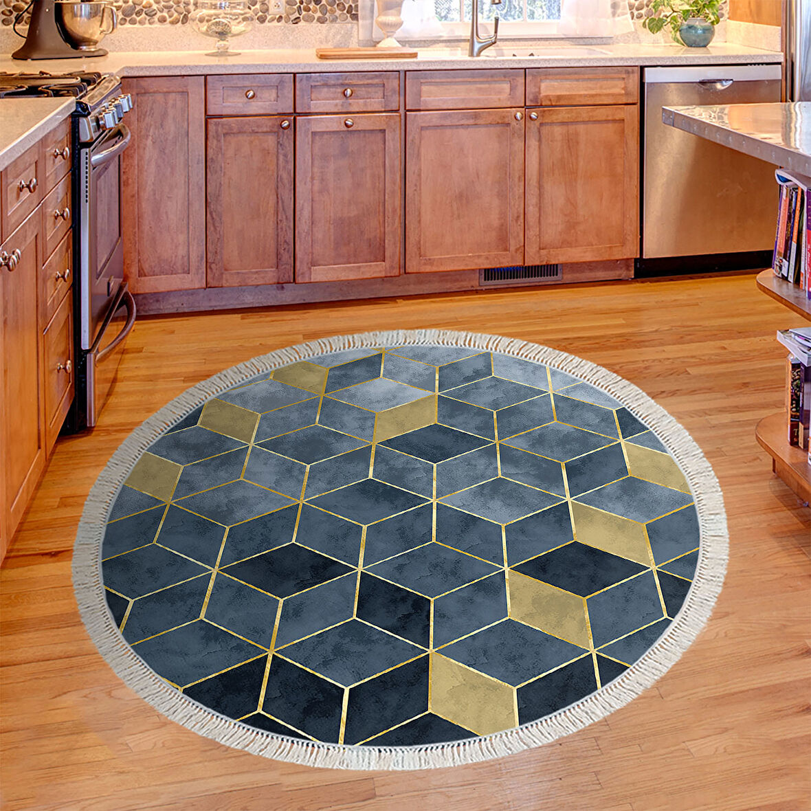 Dekoreko Kaymaz Taban Djt Mutfak Halısı Trend Saçaklı Yuvarlak İskandinav 2146M