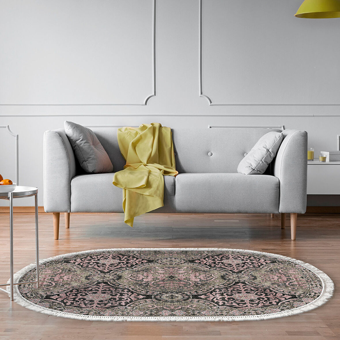 Dekoreko Kaymaz Taban Djt Salon Halısı Star Pamuk Saçaklı Oval Modern 659M