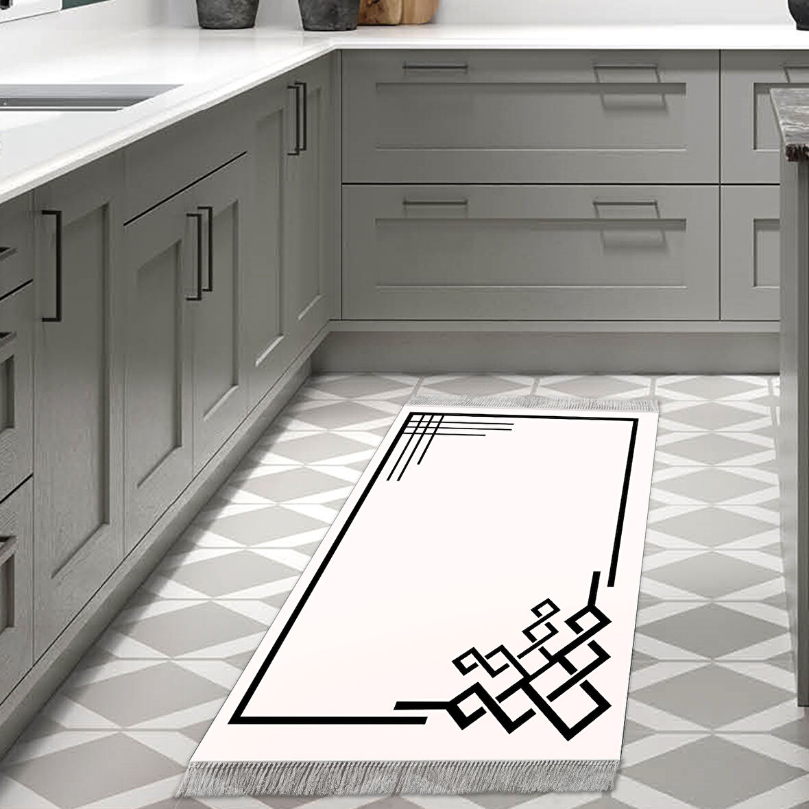 Dekoreko Kaymaz Taban Djt Mutfak Halısı Star Pamuk Saçaklı Modern 1919