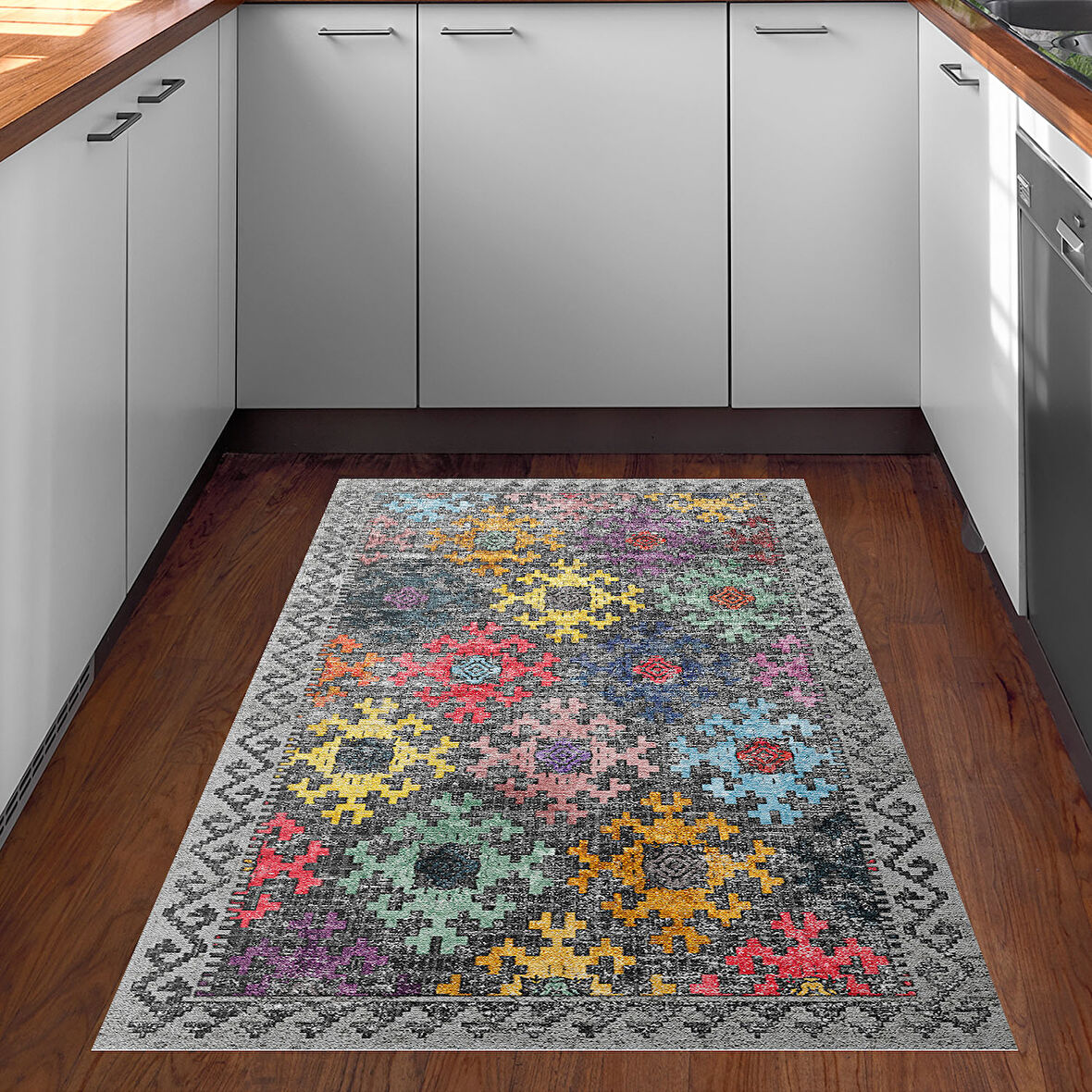 Dekoreko Kaymaz Taban Djt Mutfak Halısı Yıldız Deri İskandinav F5008