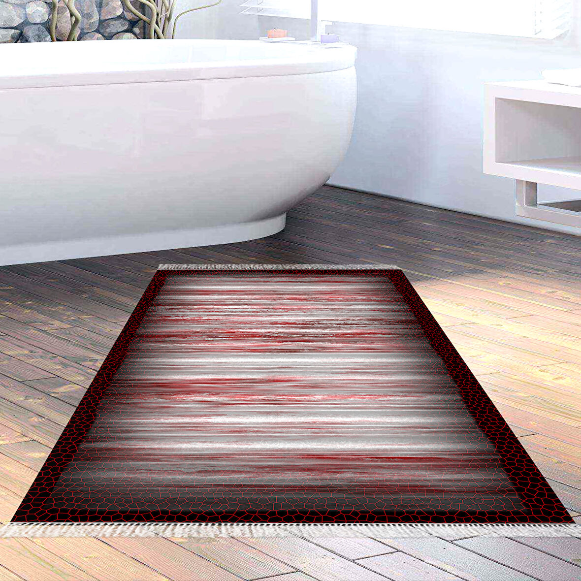 Dekoreko Kaymaz Taban Djt Banyo Halısı Yıldız Deri Saçaklı Modern 1693