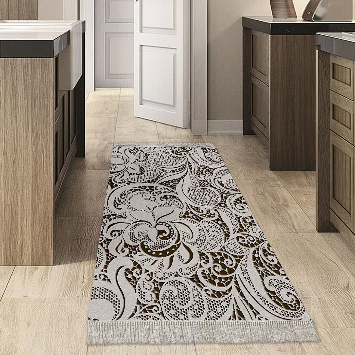 Dekoreko Kaymaz Taban Djt Mutfak Halısı Star Pamuk Saçaklı Modern Mu145