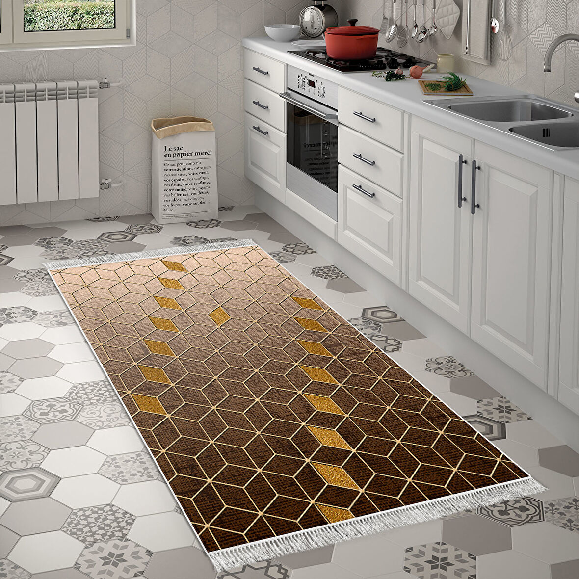 Dekoreko Kaymaz Taban Djt Mutfak Halısı Star Pamuk Saçaklı Modern 719