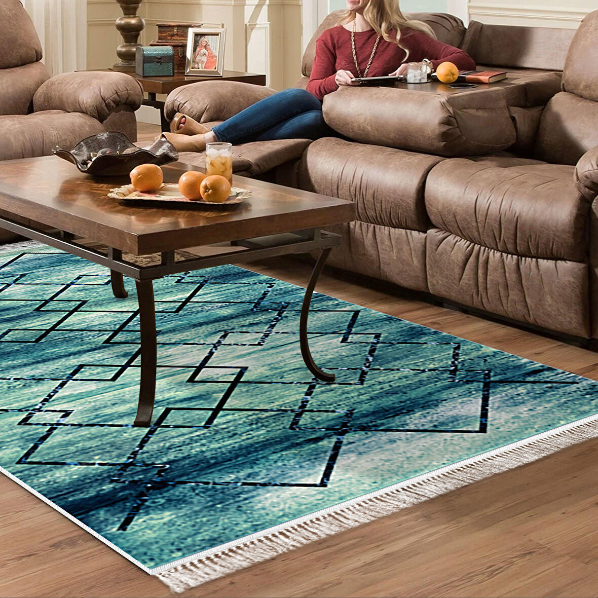 Dekoreko Kaymaz Taban Djt Salon Halısı Star Pamuk Saçaklı Modern M5006