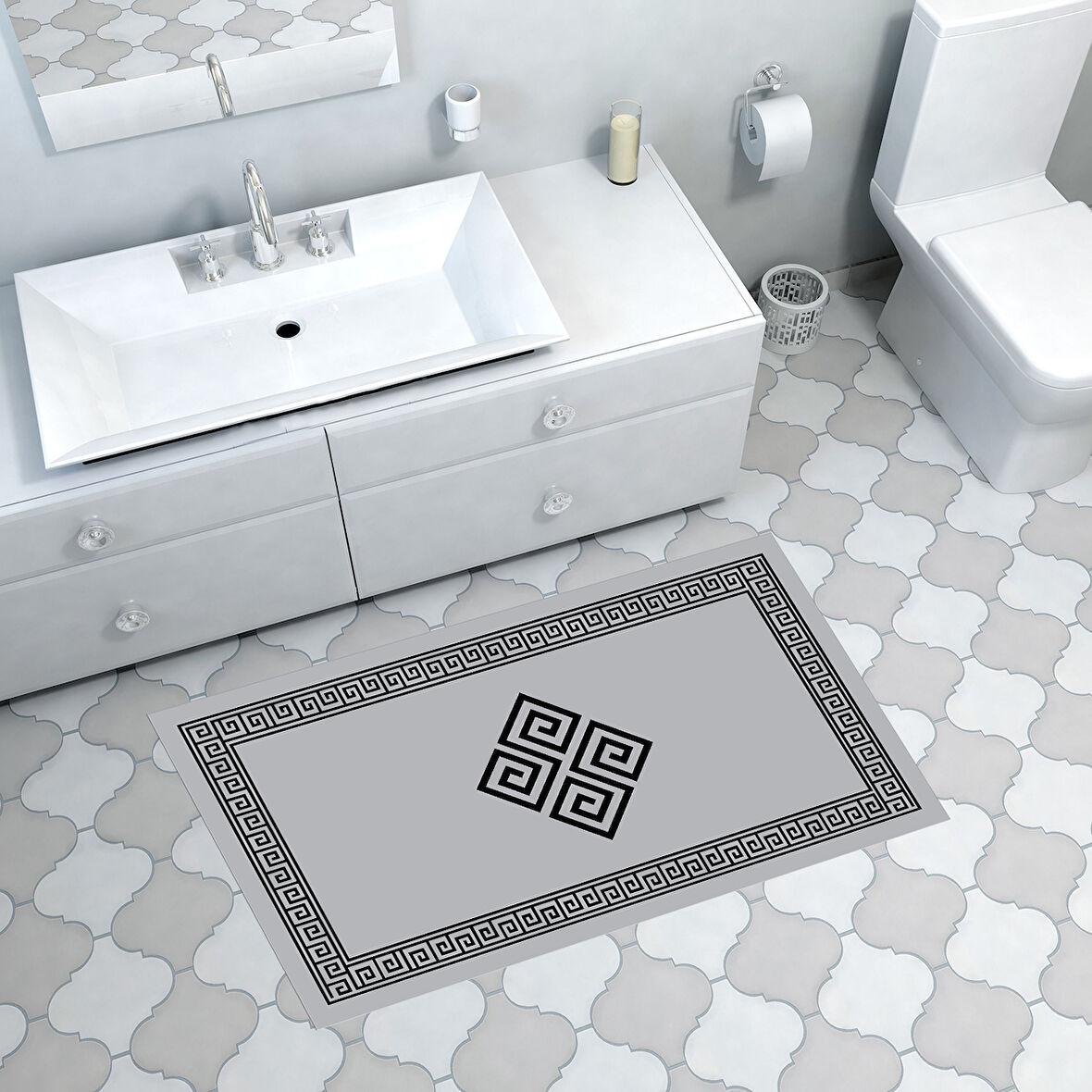 Dekoreko Kaymaz Taban Djt Banyo Halısı Yıldız Deri Modern 656M
