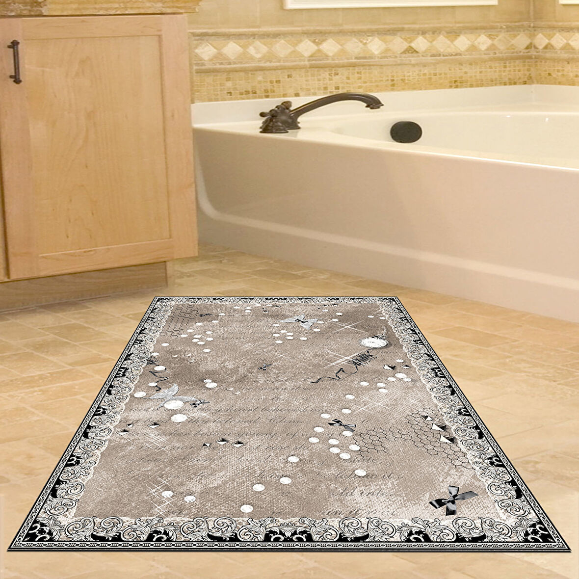 Dekoreko Kaymaz Taban Djt Banyo Halısı Star Pamuk Modern Mu118