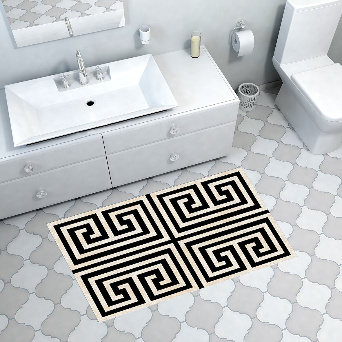 Dekoreko Kaymaz Taban Djt Banyo Halısı Yıldız Deri Modern 658M