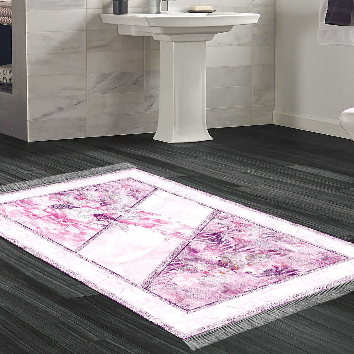 Dekoreko Kaymaz Taban Djt Banyo Halısı Trend Saçaklı Modern 729