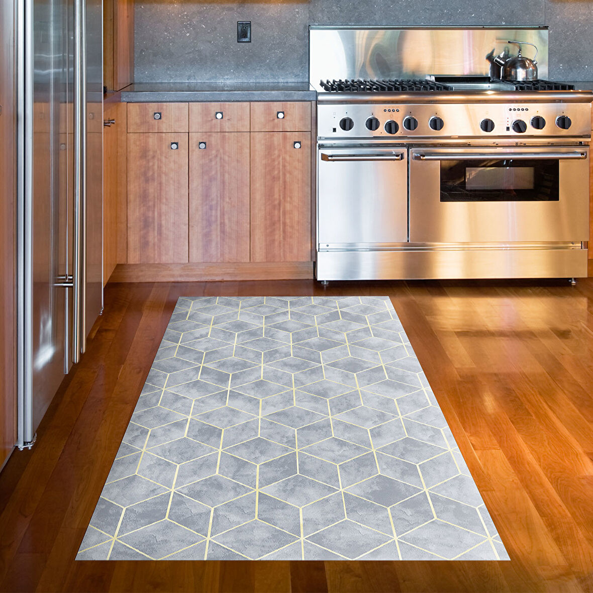 Dekoreko Kaymaz Taban Djt Mutfak Halısı Yıldız Deri Modern 627M