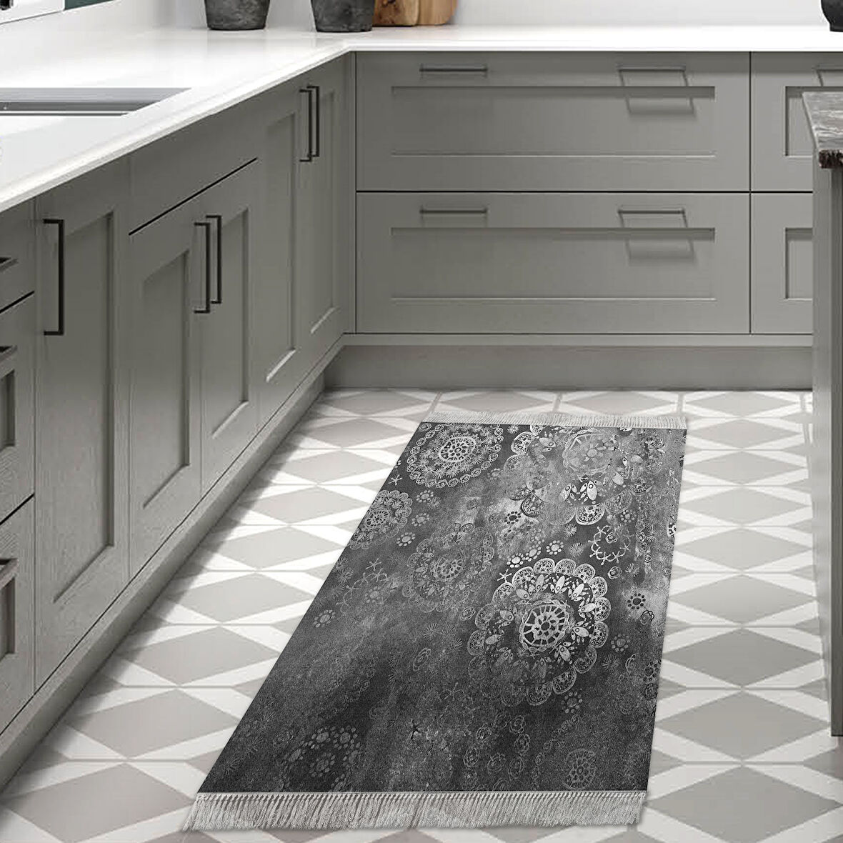 Dekoreko Kaymaz Taban Djt Mutfak Halısı Star Pamuk Saçaklı Modern 1999