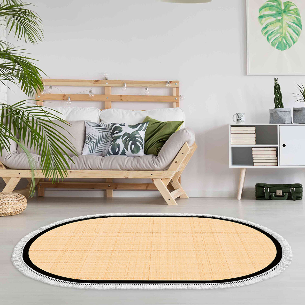 Alanur Home Kaymaz Taban Djt Banyo Mutfak Salon Halı Yıldız Deri Saçaklı Oval Dokuma Desen E5007