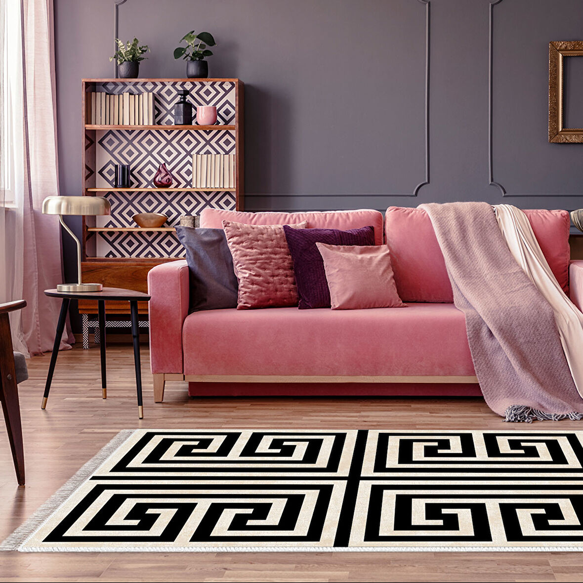 Dekoreko Kaymaz Taban Djt Salon Halısı Yıldız Deri Saçaklı Modern 658M