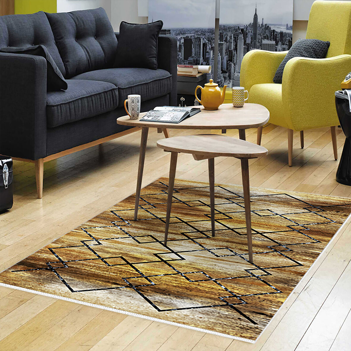 Dekoreko Kaymaz Taban Djt Salon Halısı Yıldız Deri Modern M5006