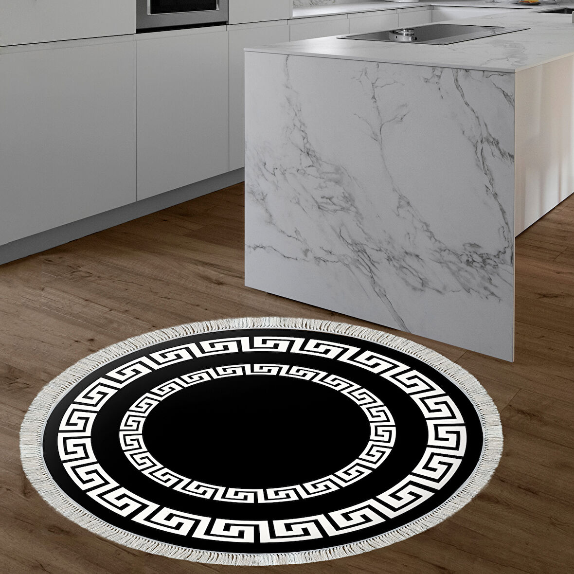 Dekoreko Kaymaz Taban Djt Mutfak Halısı Star Pamuk Saçaklı Yuvarlak Modern 650M