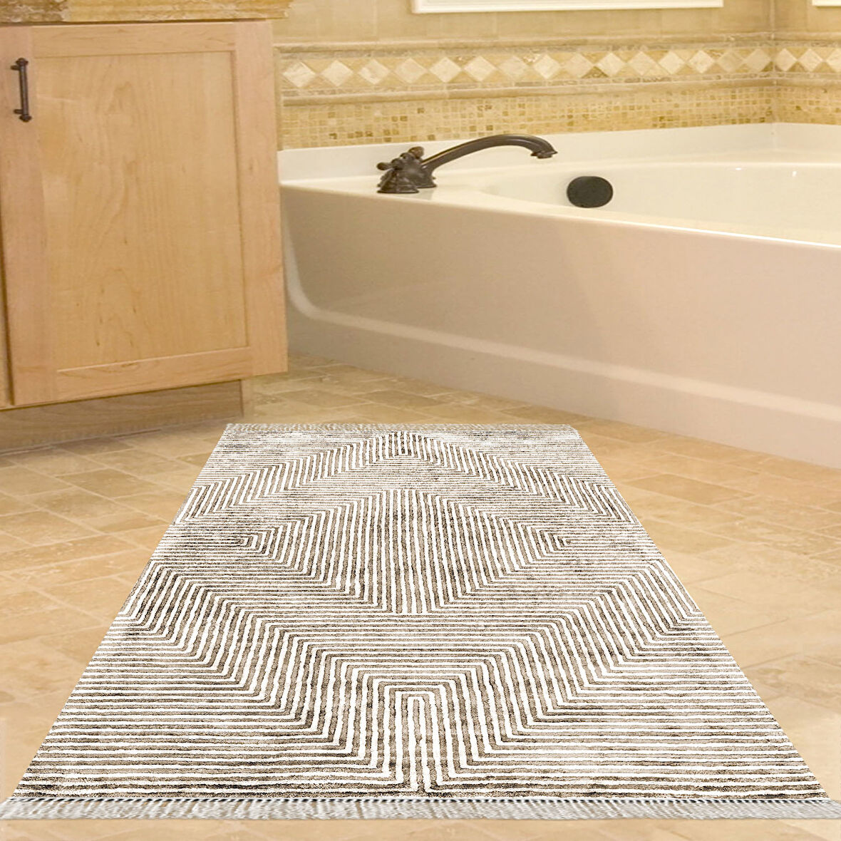 Dekoreko Kaymaz Taban Djt Banyo Halısı Star Pamuk Saçaklı Modern Mu134