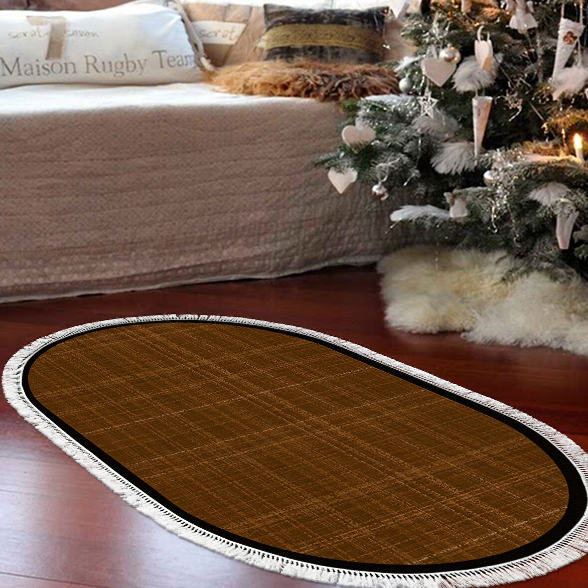 Alanur Home Kaymaz Taban Djt Banyo Mutfak Salon Halı Star Pamuk Saçaklı Oval Dokuma Desen E5007