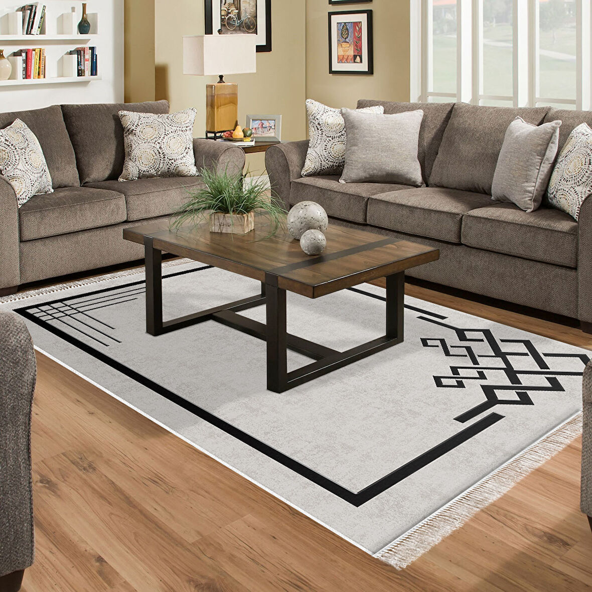 Dekoreko Kaymaz Taban Djt Salon Halısı Star Pamuk Saçaklı Modern 1919