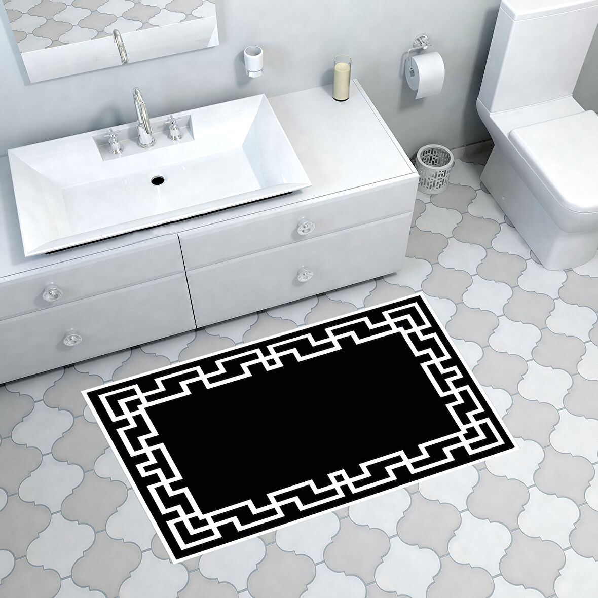 Dekoreko Kaymaz Taban Djt Banyo Halısı Yıldız Deri Modern F5035