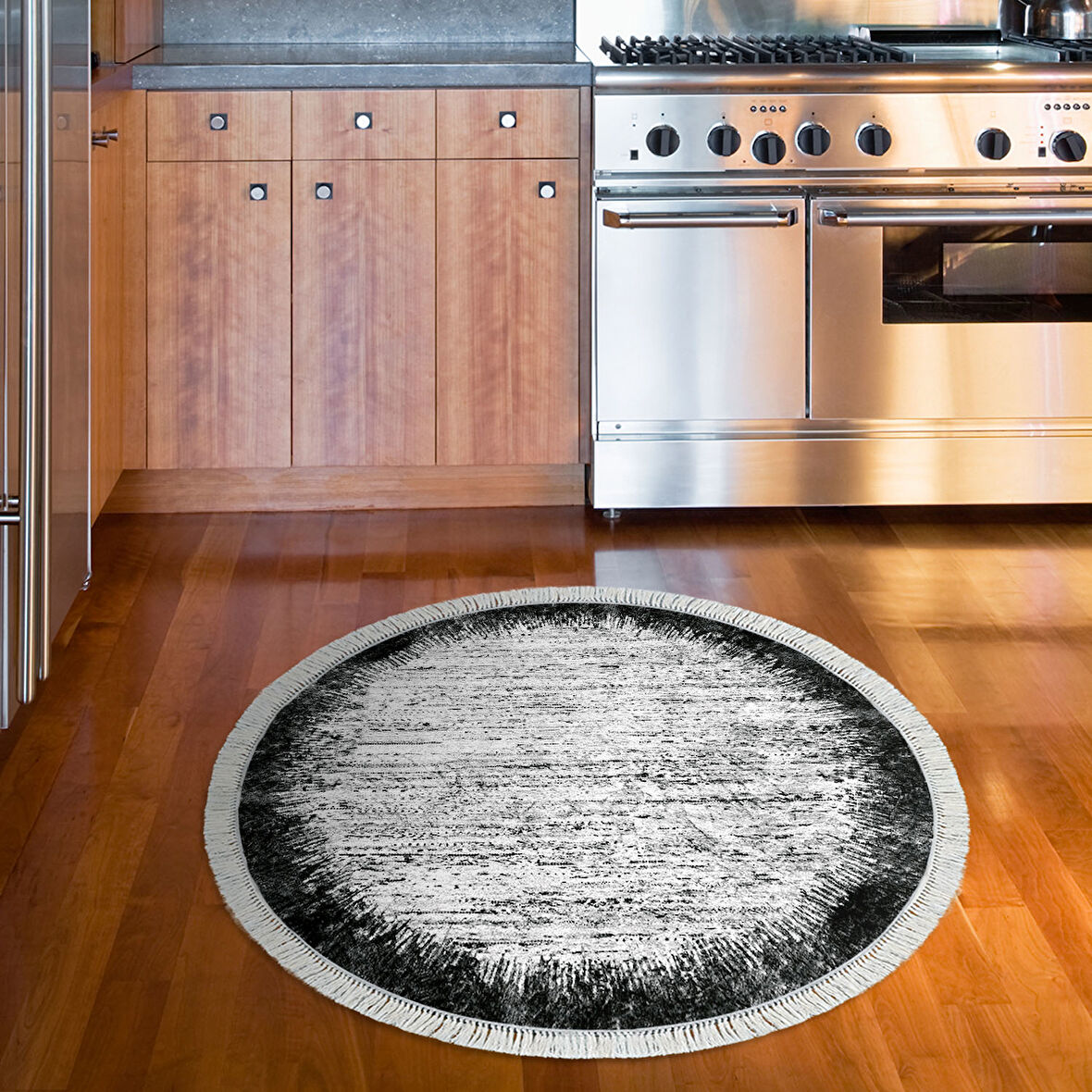 Dekoreko Kaymaz Taban Djt Mutfak Halısı Star Pamuk Saçaklı Yuvarlak Modern 1342