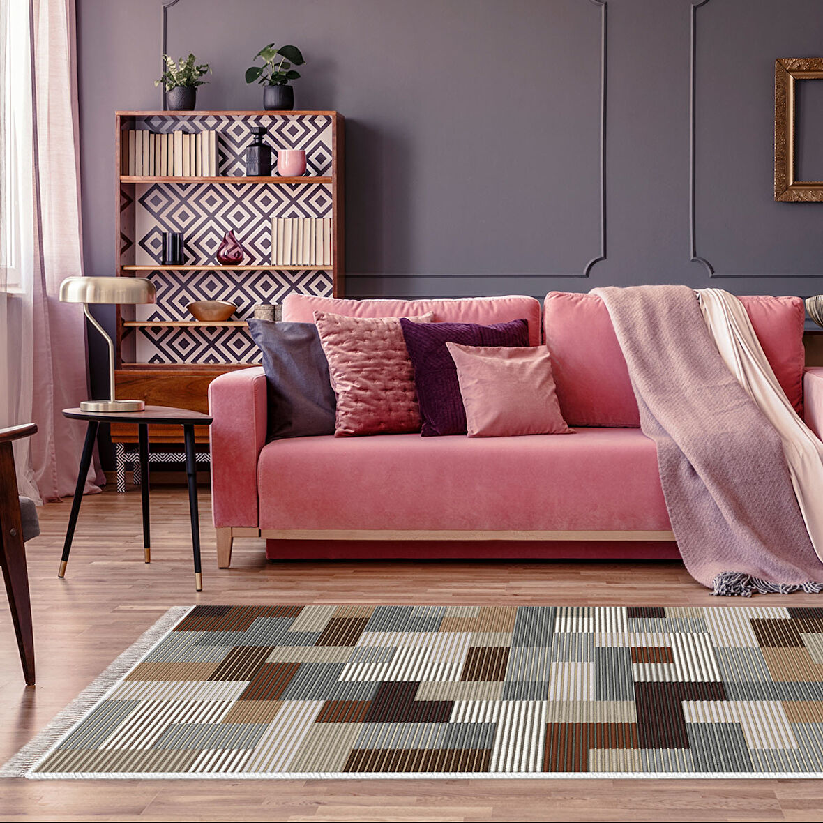 Dekoreko Kaymaz Taban Djt Salon Halısı Star Pamuk Saçaklı Modern Mu113