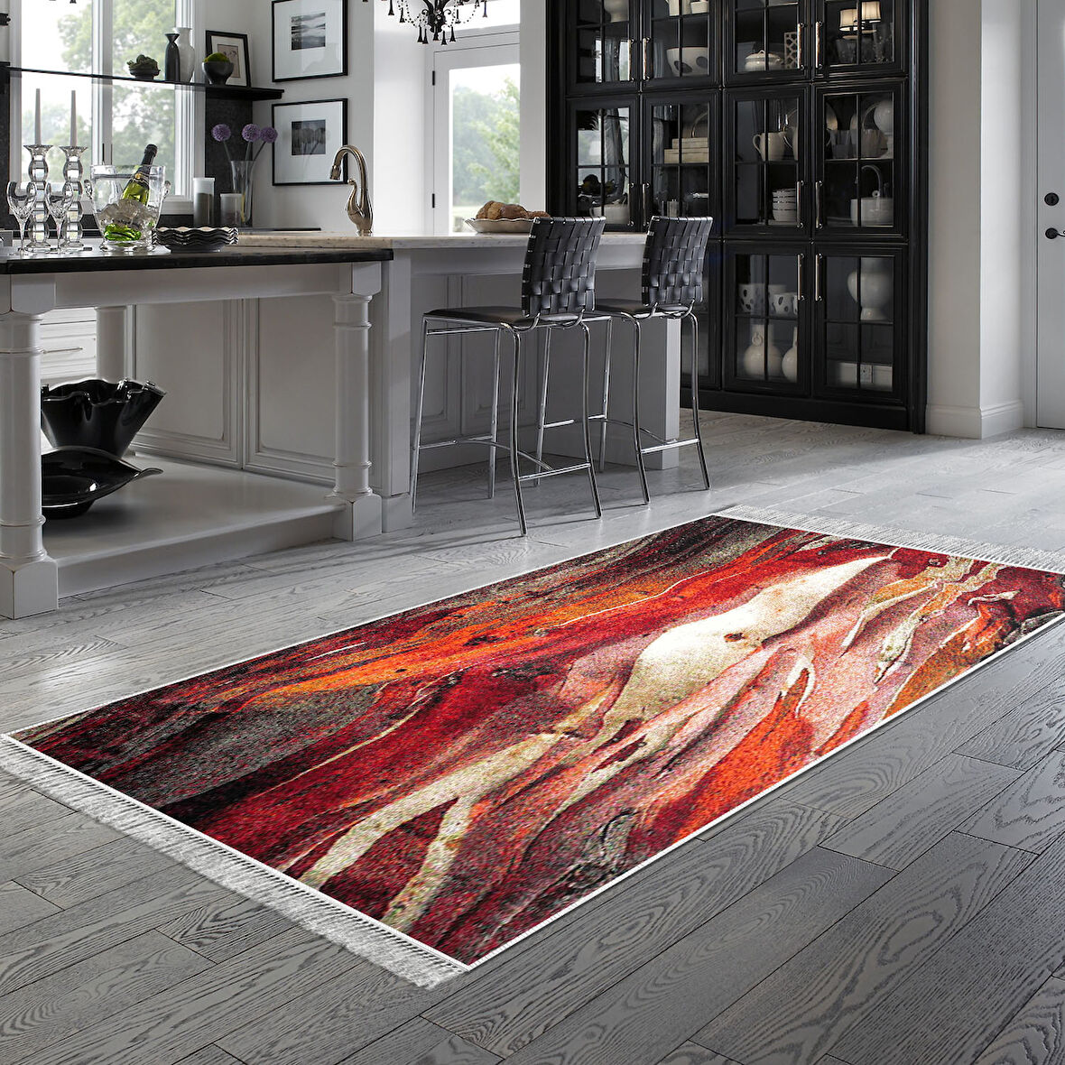 Dekoreko Kaymaz Taban Djt Mutfak Halısı Trend Saçaklı Modern S5050