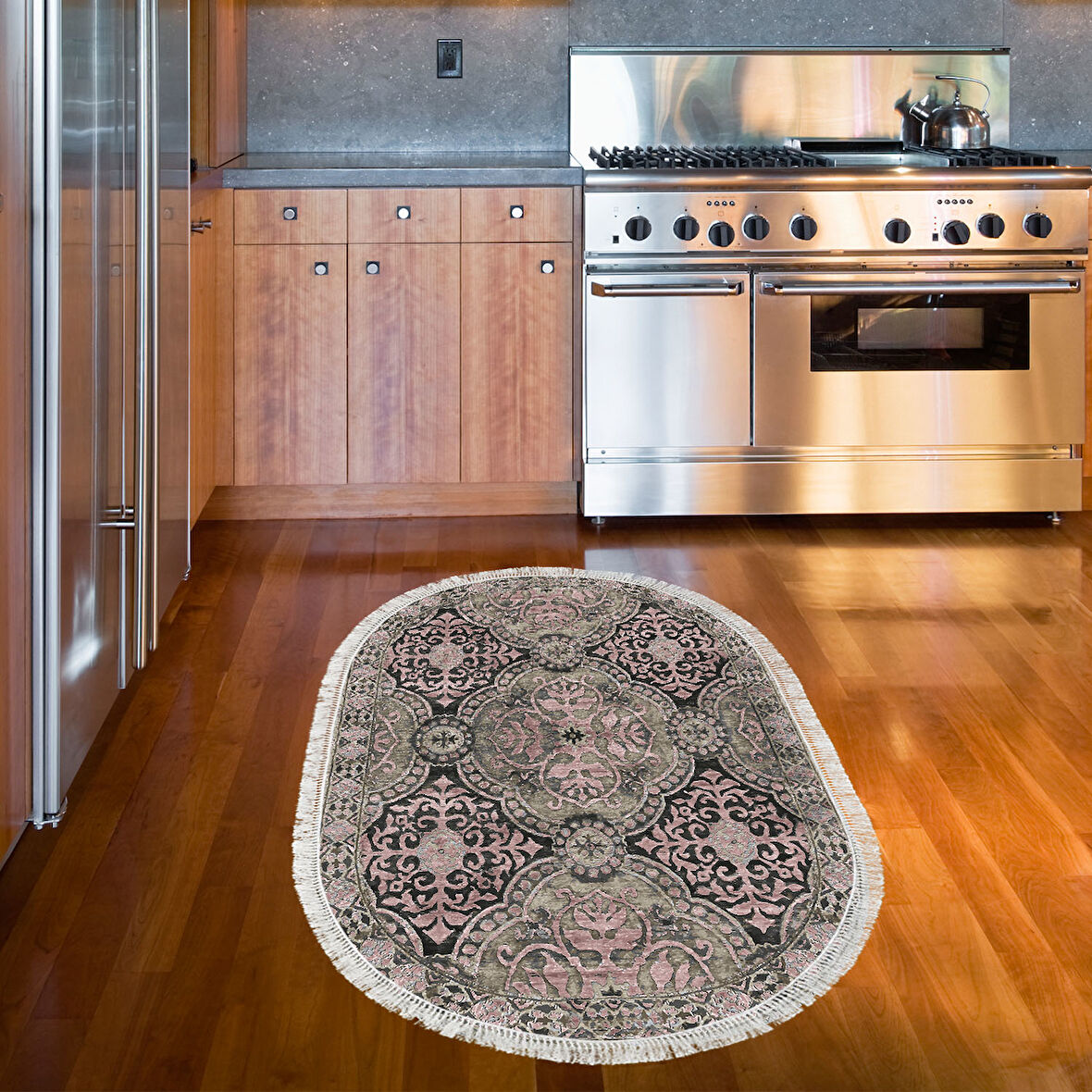 Dekoreko Kaymaz Taban Djt Mutfak Halısı Trend Saçaklı Oval Modern 659M