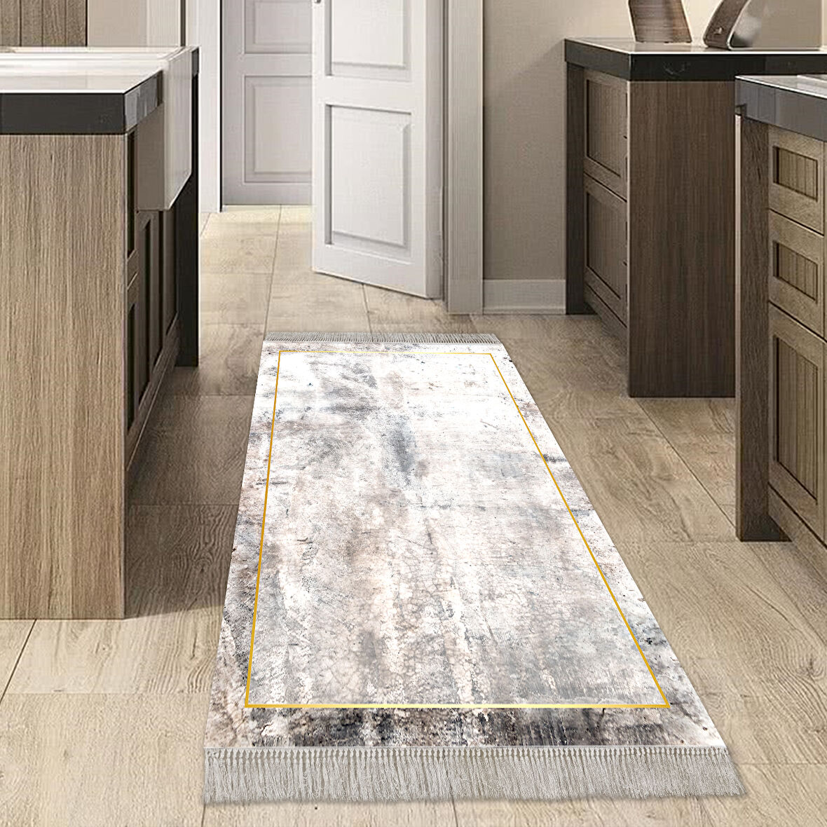 Dekoreko Kaymaz Taban Djt Mutfak Halısı Star Pamuk Saçaklı Modern M12271