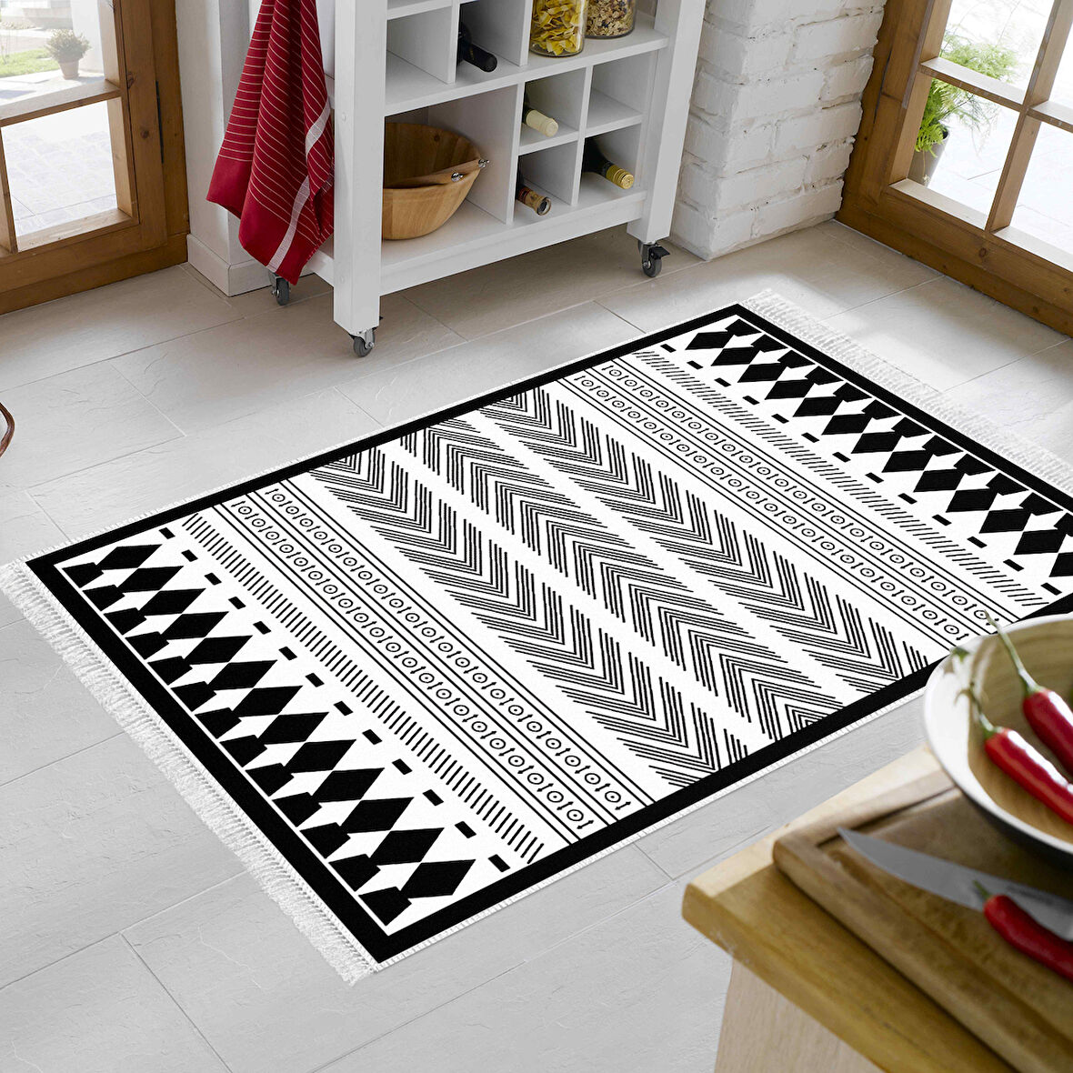 Dekoreko Kaymaz Taban Djt Mutfak Halısı Trend Saçaklı İskandinav M1273